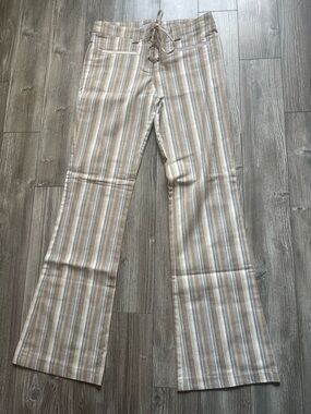 Striped Boot Cut Pants in Beige and White